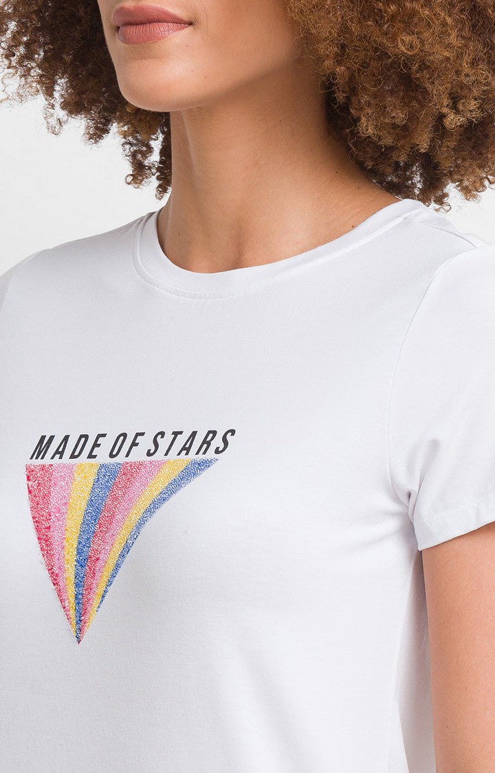 Spykar White Regular Fit Casual T-Shirts For Women