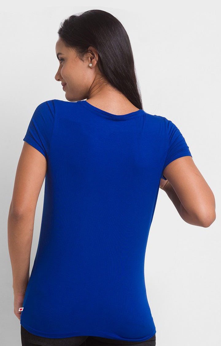 Spykar Marine Teal Blue Regular Fit Casual T-Shirts For Women