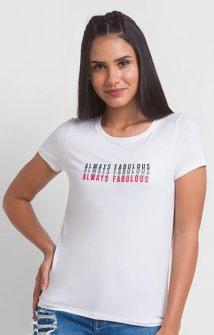 Spykar White Regular Fit Casual T-Shirts For Women