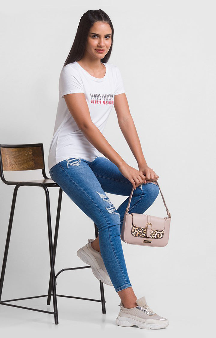 Spykar White Regular Fit Casual T-Shirts For Women