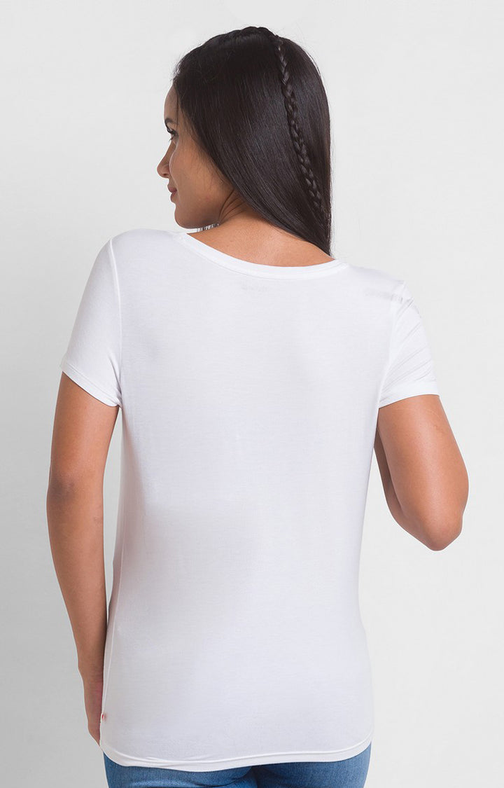 Spykar White Regular Fit Casual T-Shirts For Women