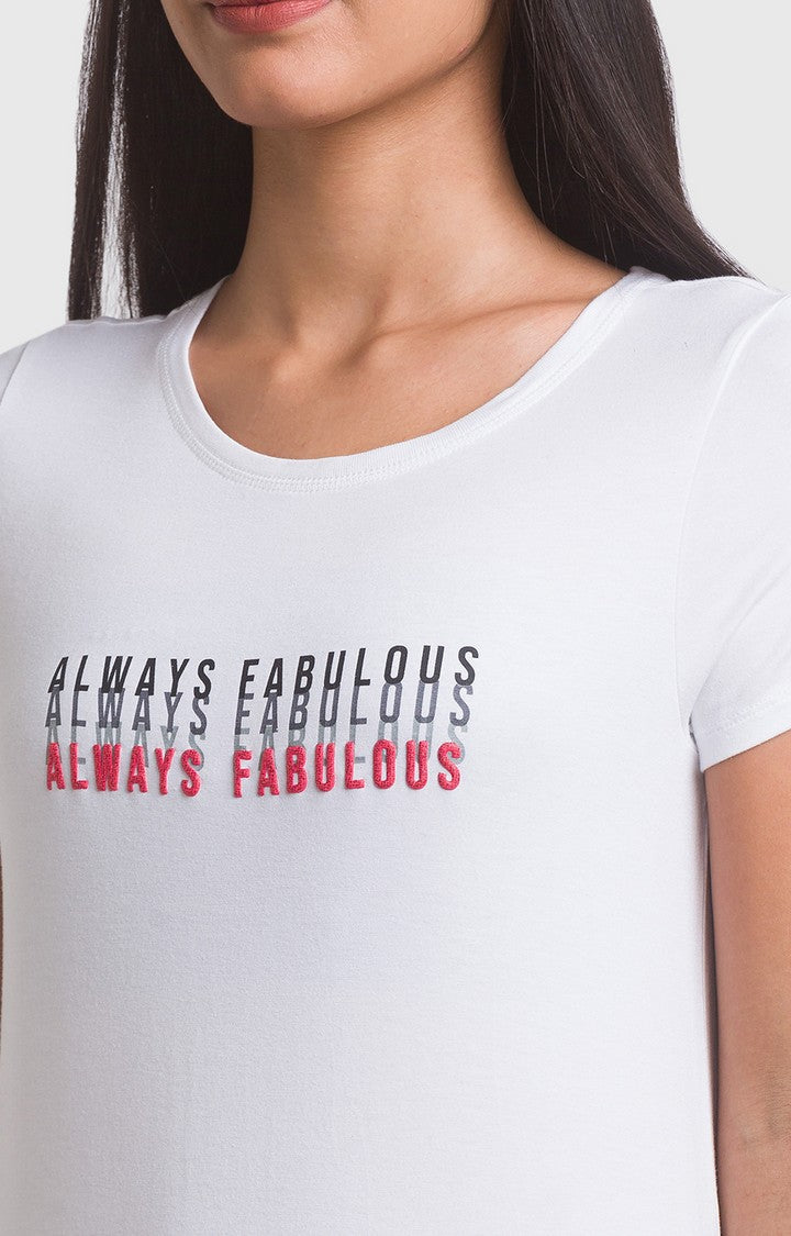 Spykar White Regular Fit Casual T-Shirts For Women