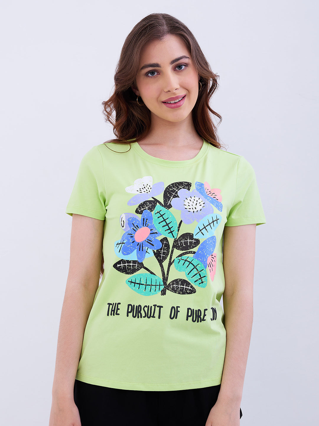 Women T-Shirt Green Regular Fit