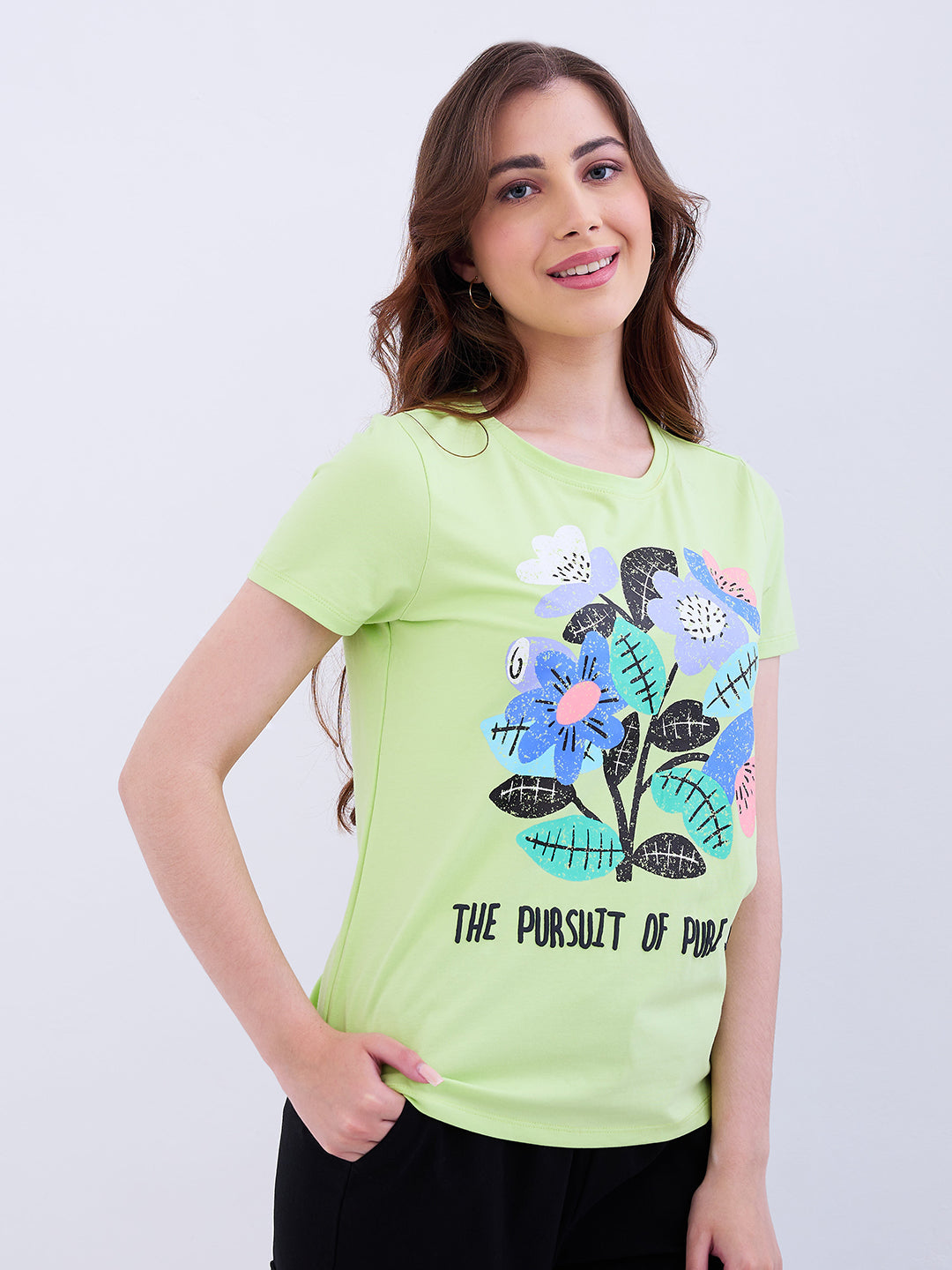 Women T-Shirt Green Regular Fit