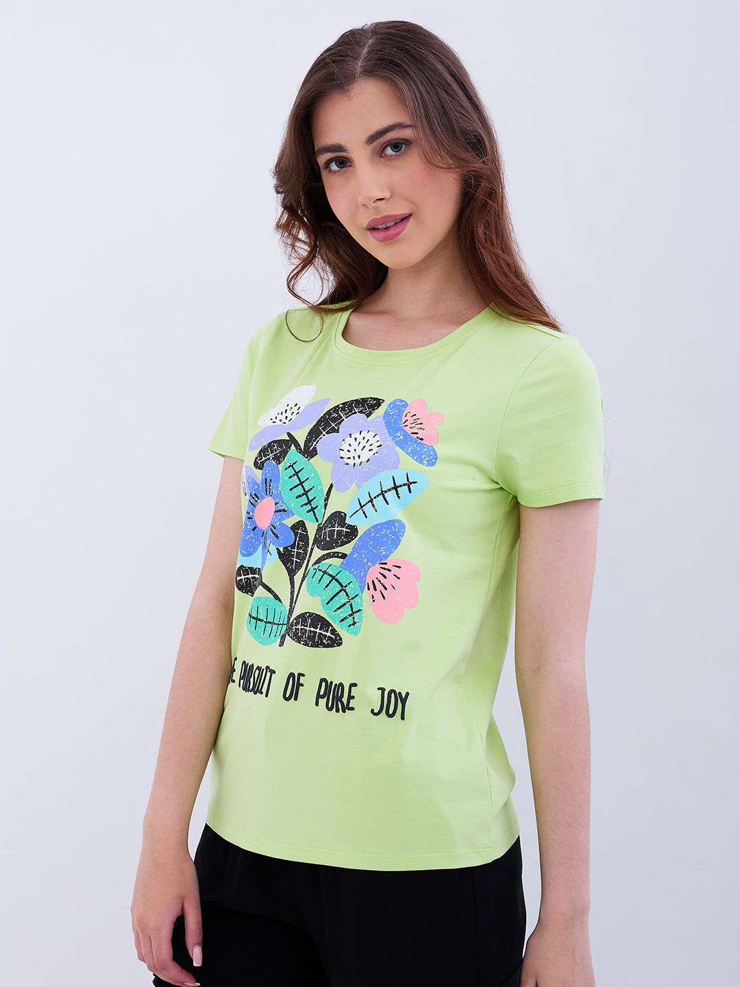 Spykar Coolmatcha Green Regular Fit Casual T-Shirts For Women