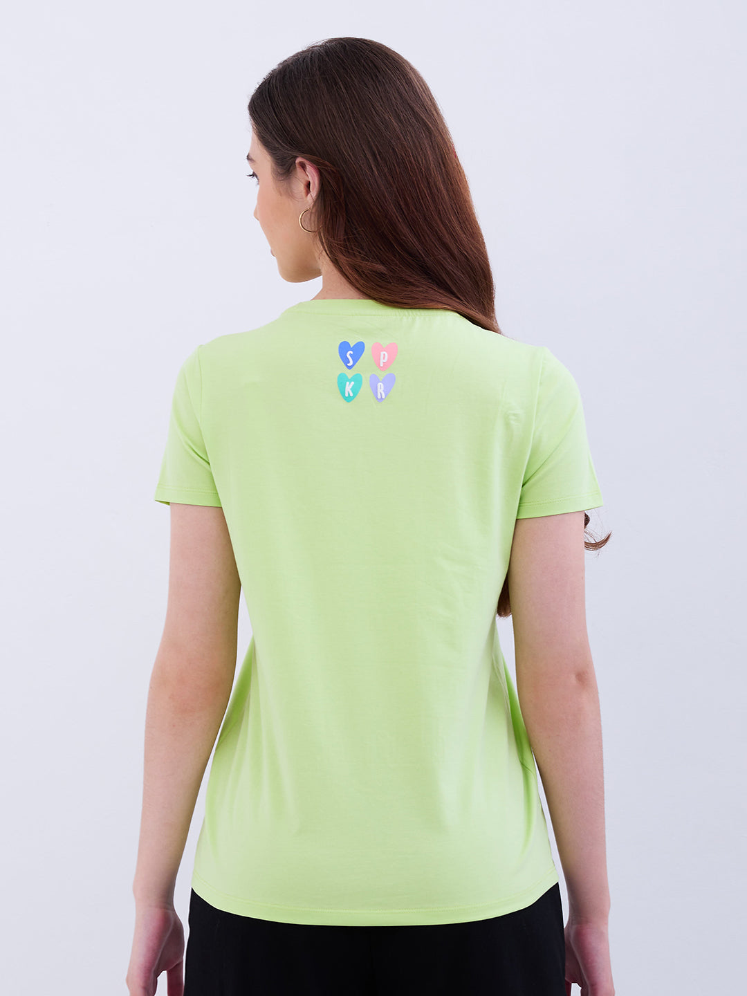 Spykar Coolmatcha Green Regular Fit Casual T-Shirts For Women