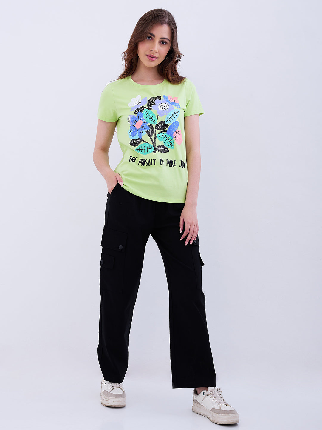 Spykar Coolmatcha Green Regular Fit Casual T-Shirts For Women