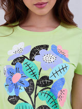 Women T-Shirt Green Regular Fit