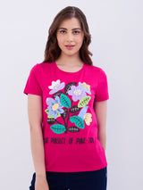 Women T-Shirt Pink Regular Fit
