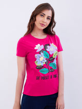 Women T-Shirt Pink Regular Fit