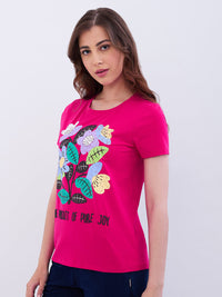 Women T-Shirt Pink Regular Fit
