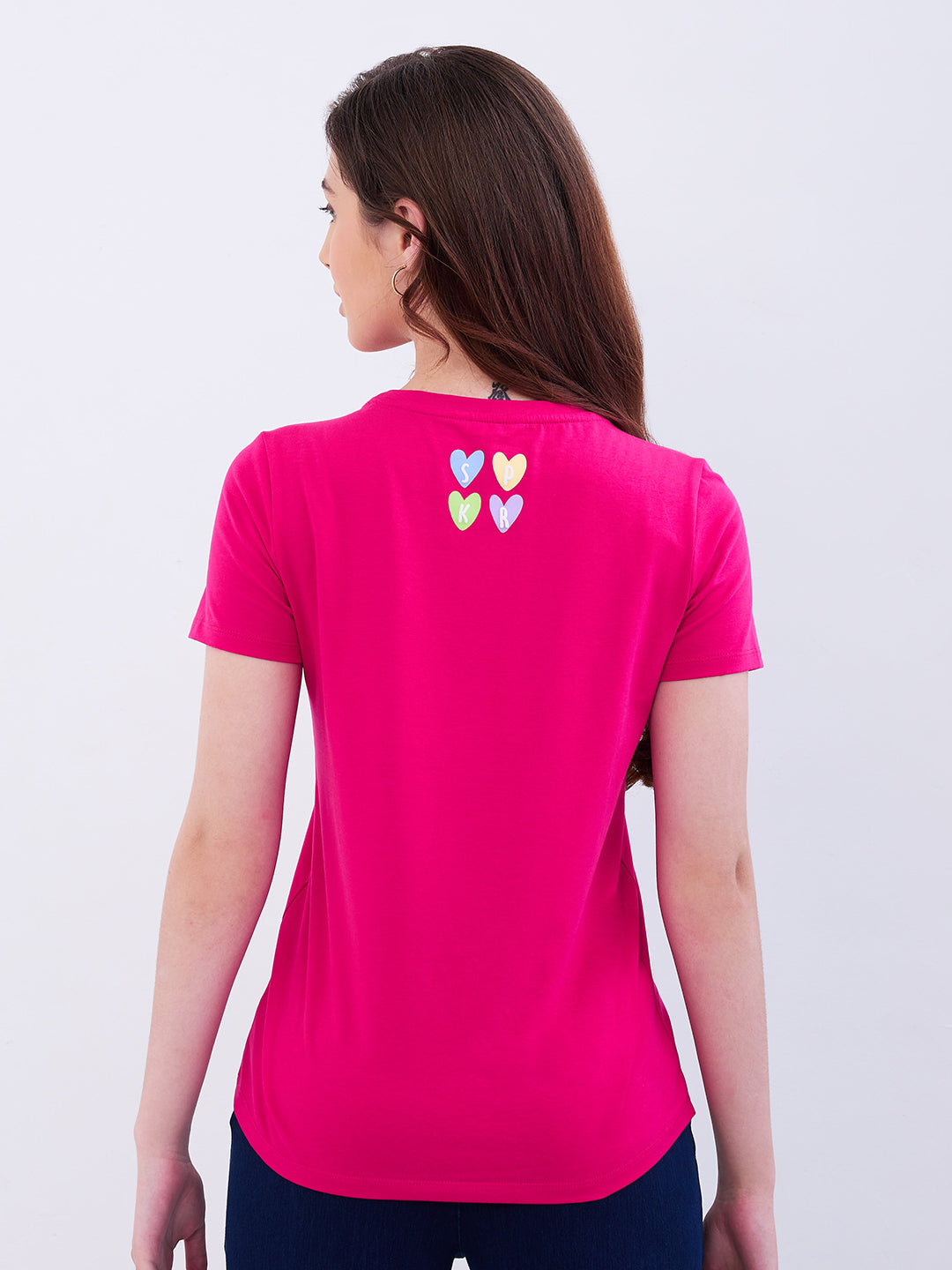 Spykar Luminous Pink Regular Fit Casual T-Shirts For Women