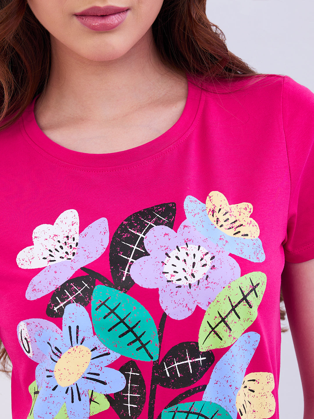 Spykar Luminous Pink Regular Fit Casual T-Shirts For Women