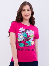 Women T-Shirt Pink Regular Fit