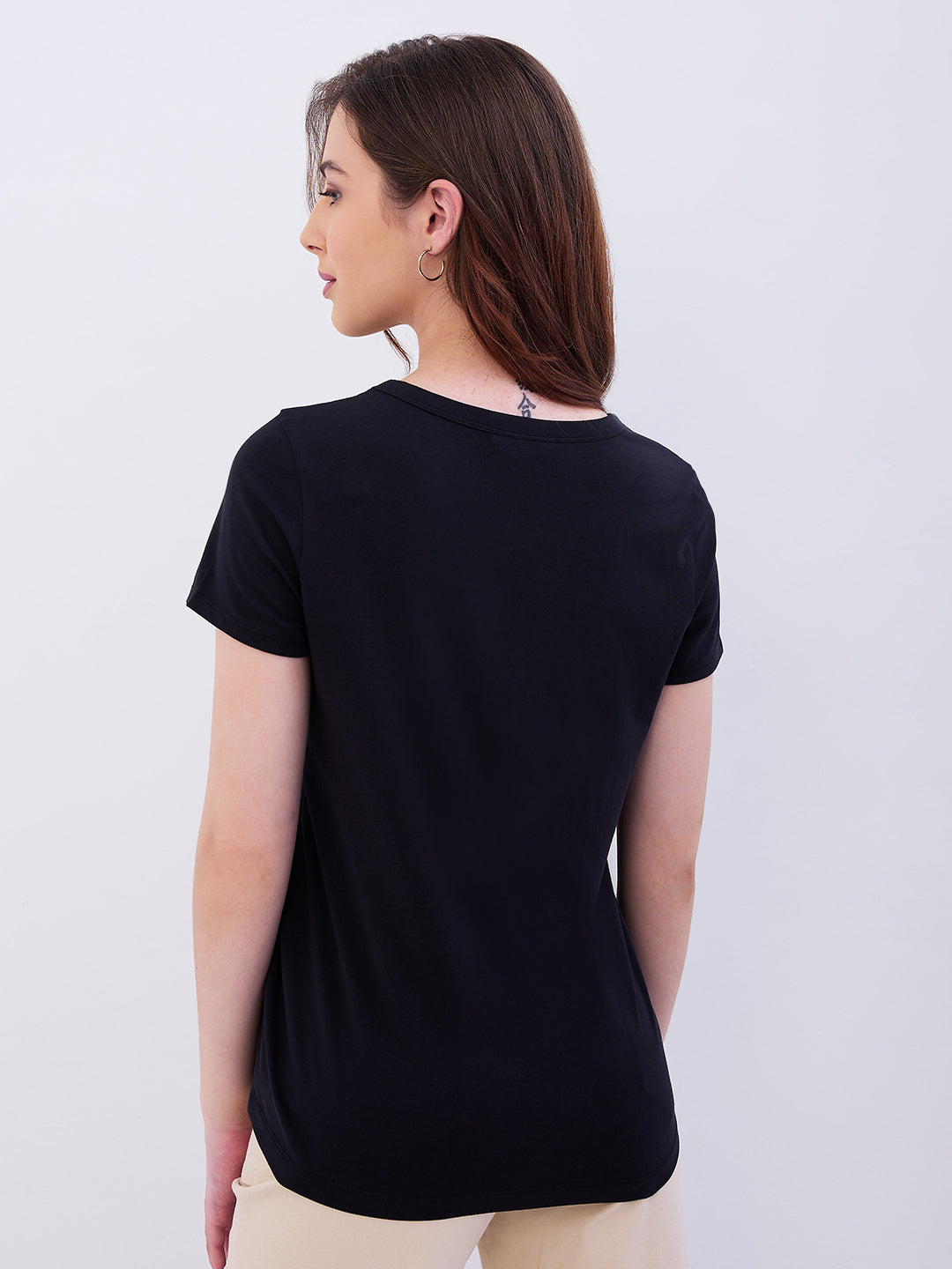 Spykar Black Regular Fit Casual T-Shirts For Women