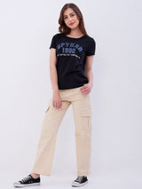 Women T-Shirt Black Regular Fit