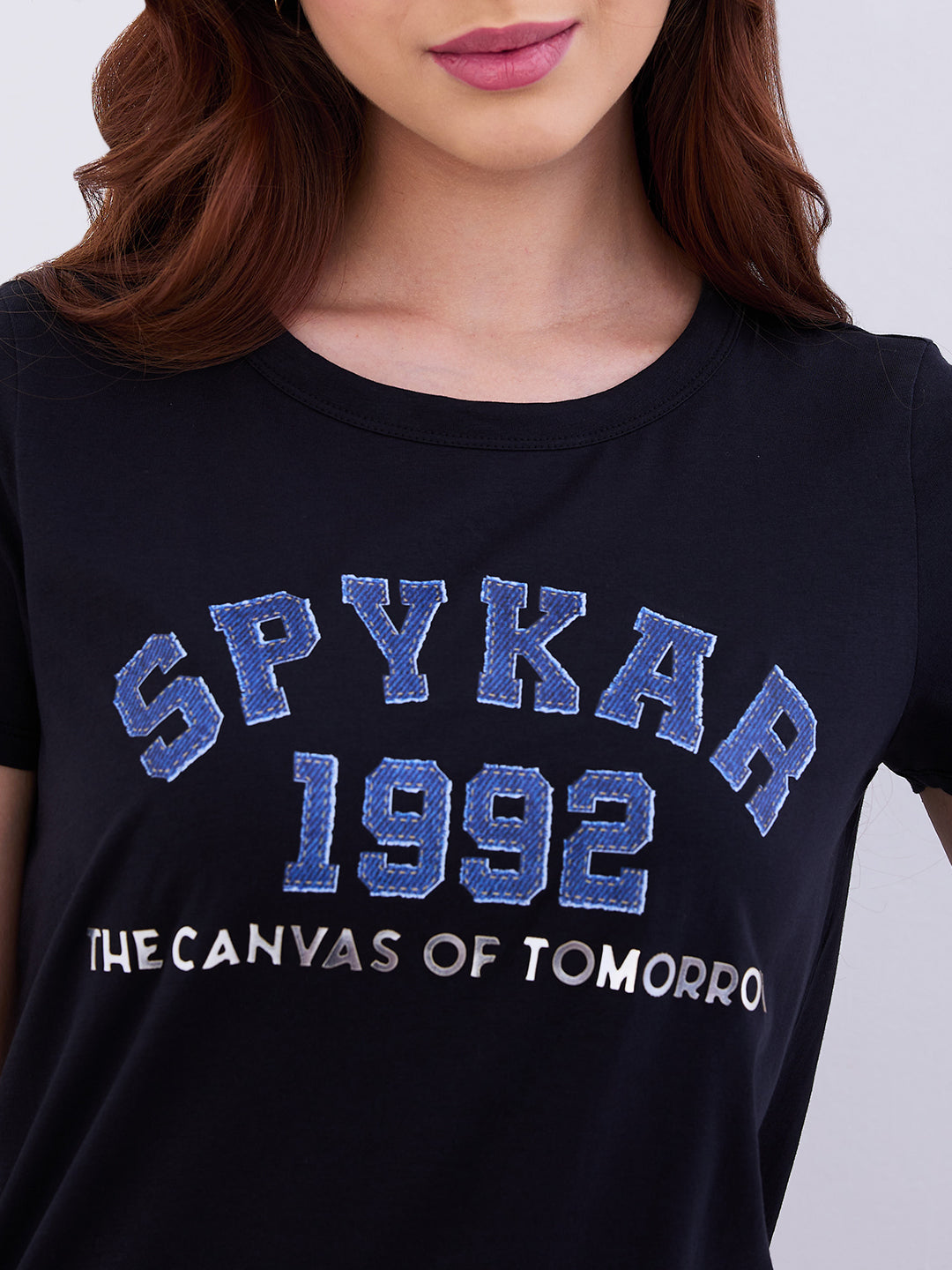 Spykar Black Regular Fit Casual T-Shirts For Women