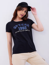Women T-Shirt Black Regular Fit