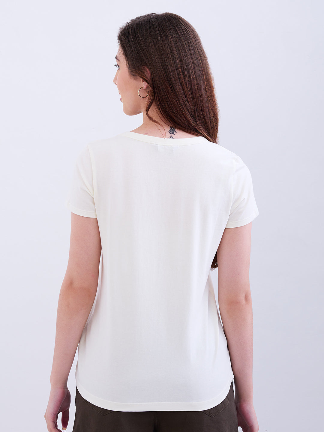 Spykar New Off White Regular Fit Casual T-Shirts For Women