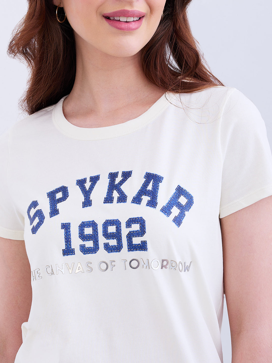Spykar New Off White Regular Fit Casual T-Shirts For Women