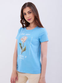 Women T-Shirt Blue Regular Fit