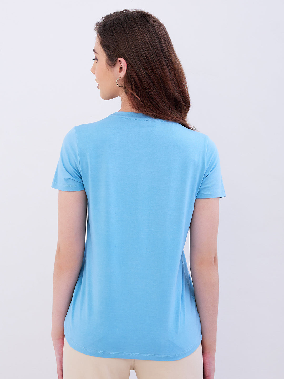 Spykar Retro Blue Regular Fit Casual T-Shirts For Women