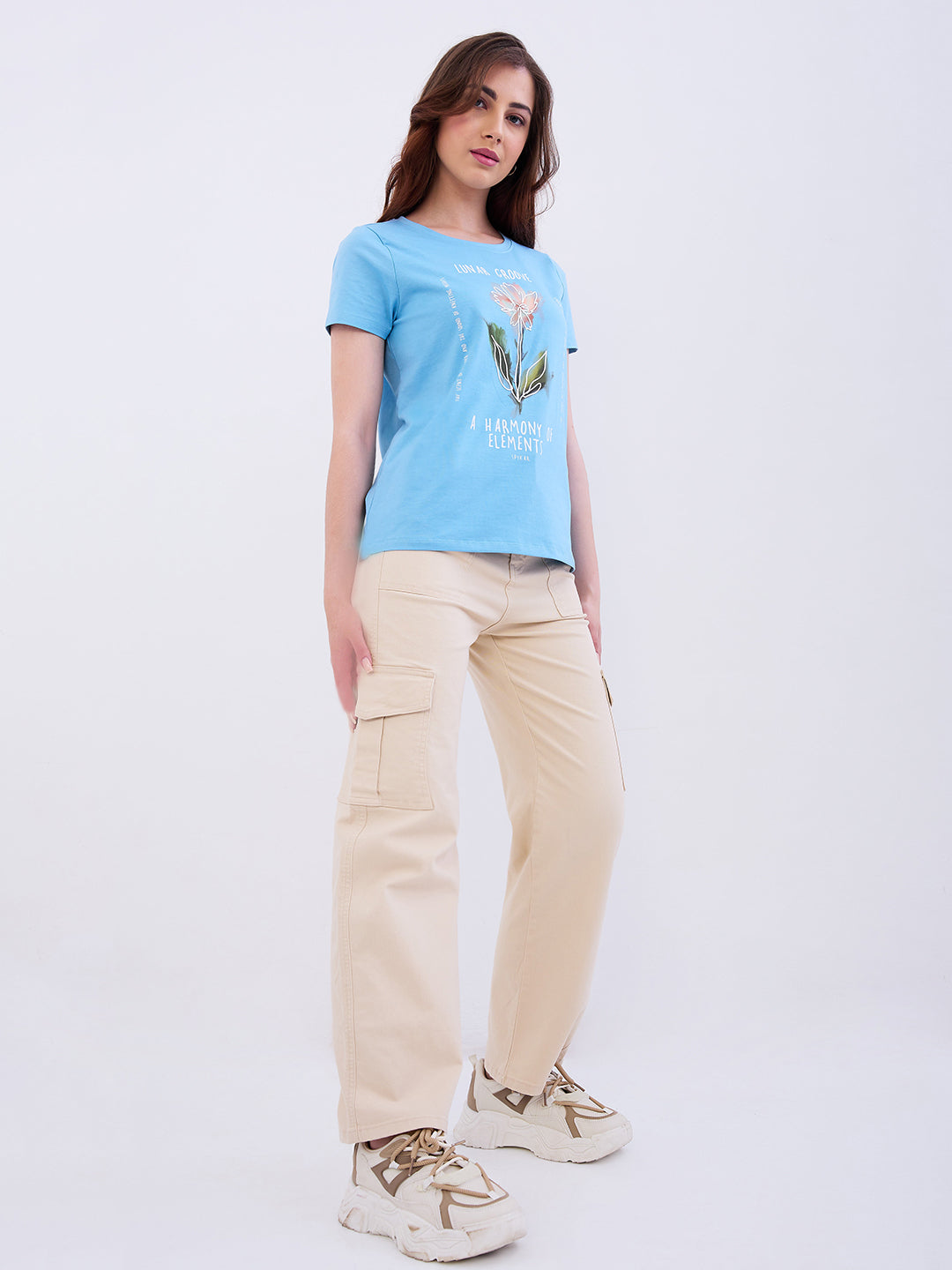 Spykar Retro Blue Regular Fit Casual T-Shirts For Women