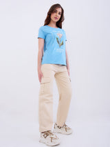 Women T-Shirt Blue Regular Fit