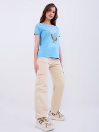 Women T-Shirt Blue Regular Fit