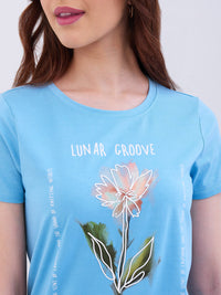Women T-Shirt Blue Regular Fit