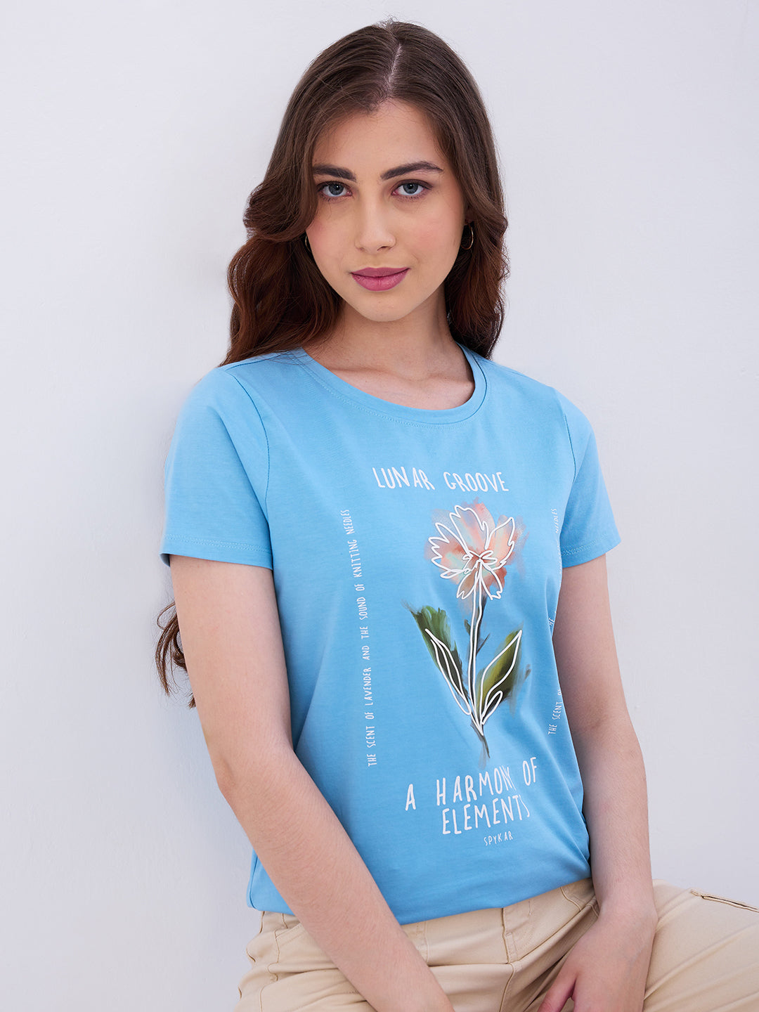 Spykar Retro Blue Regular Fit Casual T-Shirts For Women