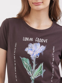 Women T-Shirt Brown Regular Fit