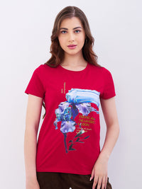 Women T-Shirt Red Regular Fit