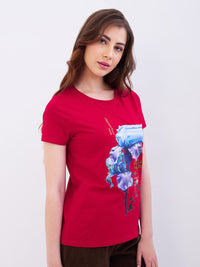 Women T-Shirt Red Regular Fit