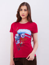 Women T-Shirt Red Regular Fit