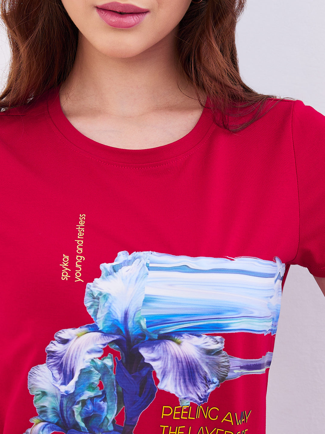 Spykar Crimson Red Regular Fit Casual T-Shirts For Women