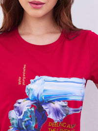 Women T-Shirt Red Regular Fit
