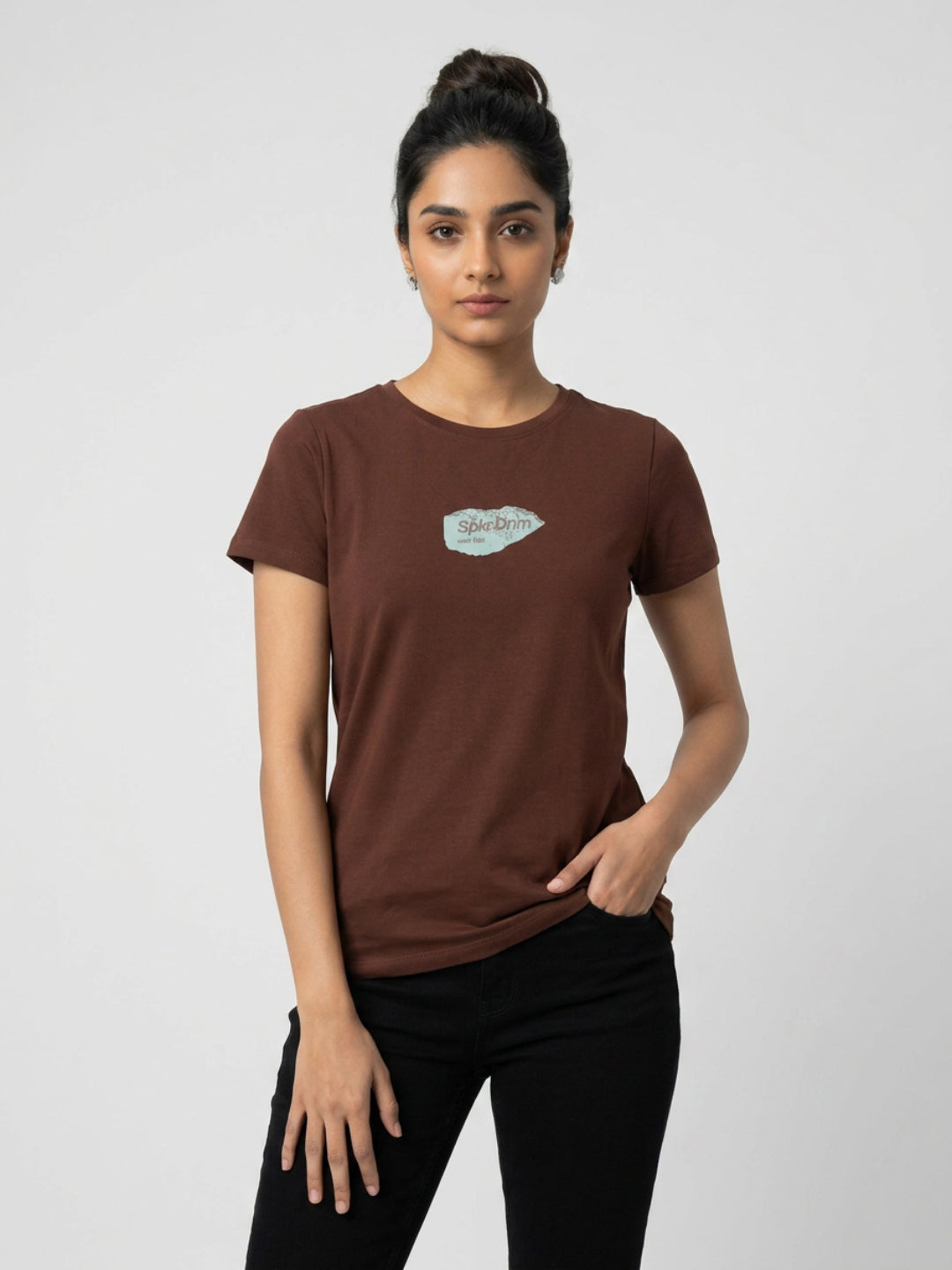 Women T-Shirt Graphic Brown Regular Fit
