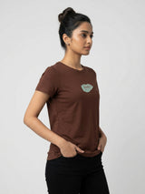 Women T-Shirt Graphic Brown Regular Fit