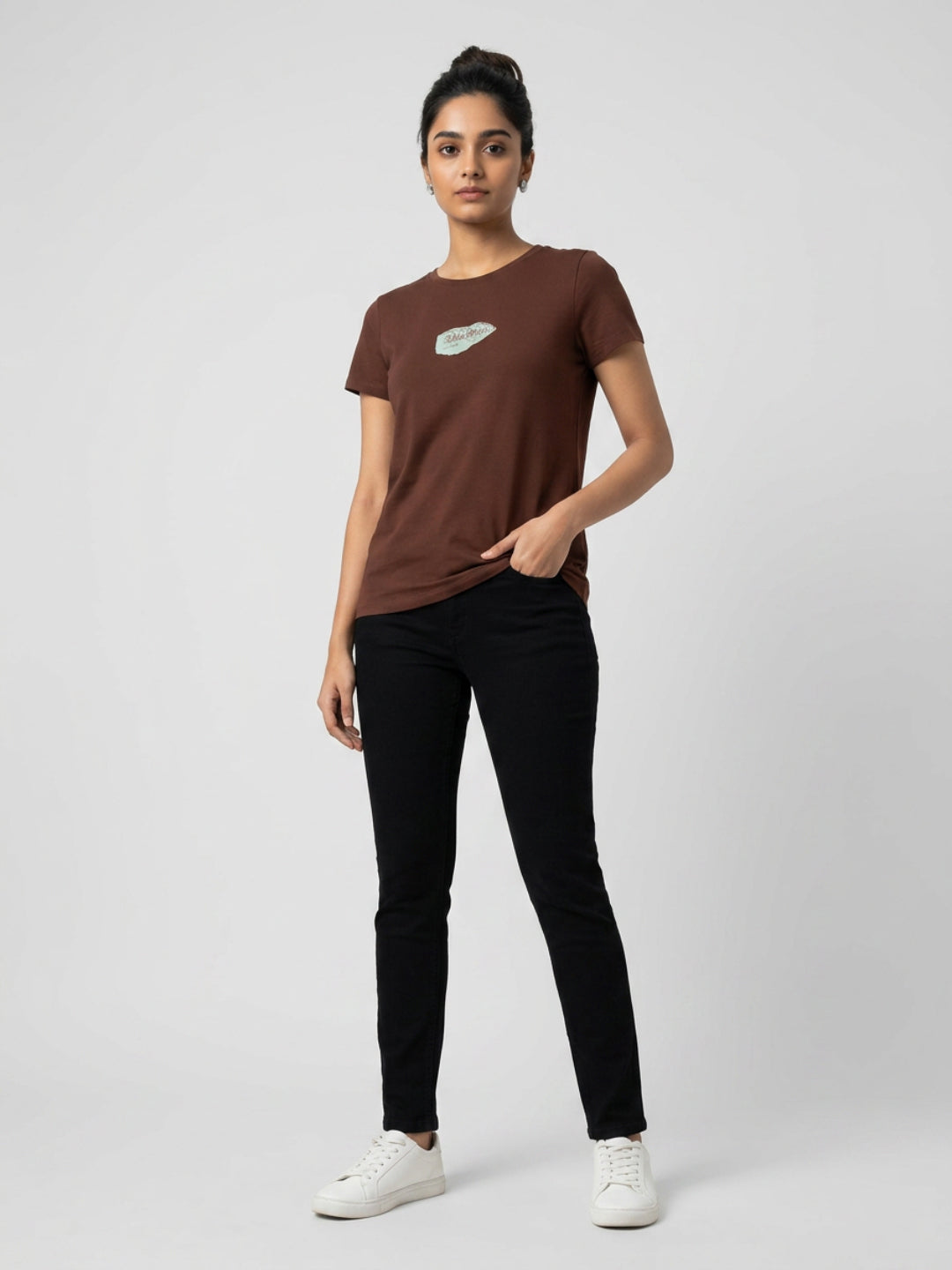 Women T-Shirt Graphic Brown Regular Fit