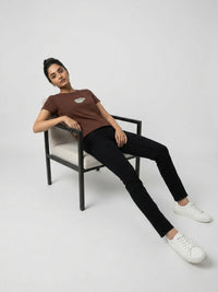 Women T-Shirt Graphic Brown Regular Fit