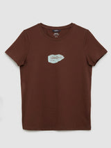 Women T-Shirt Graphic Brown Regular Fit
