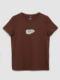 Women T-Shirt Graphic Brown Regular Fit
