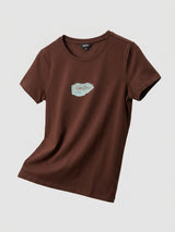 Women T-Shirt Graphic Brown Regular Fit