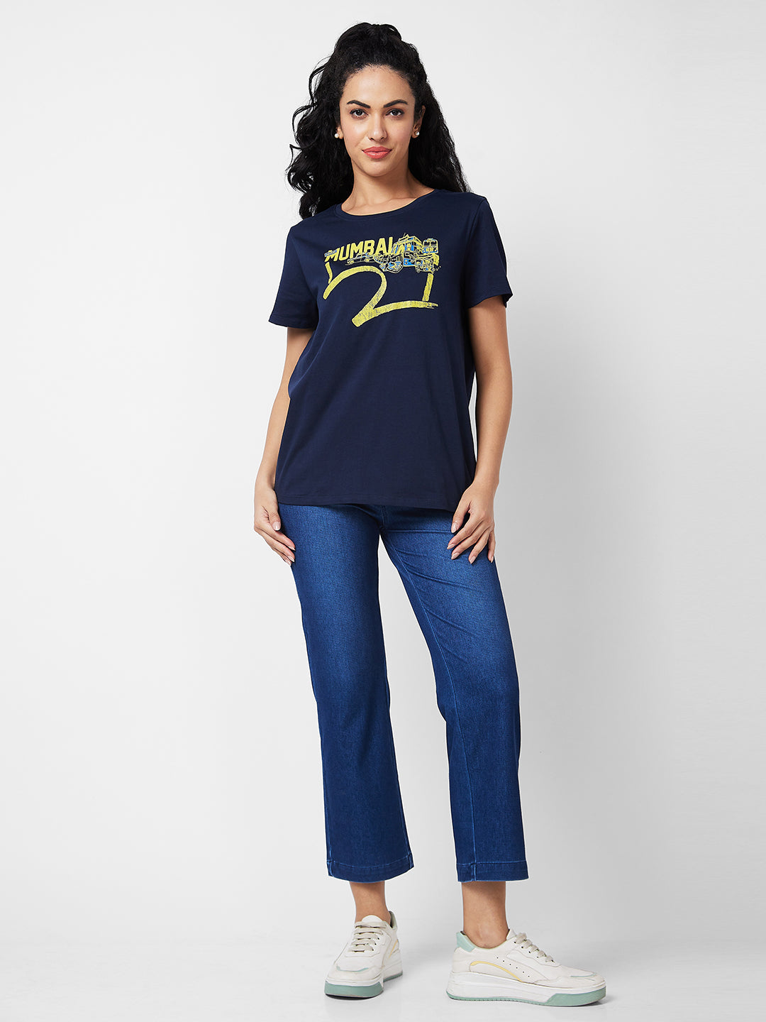 Spykar Navy Blue Relaxed Fit T-Shirts For Women