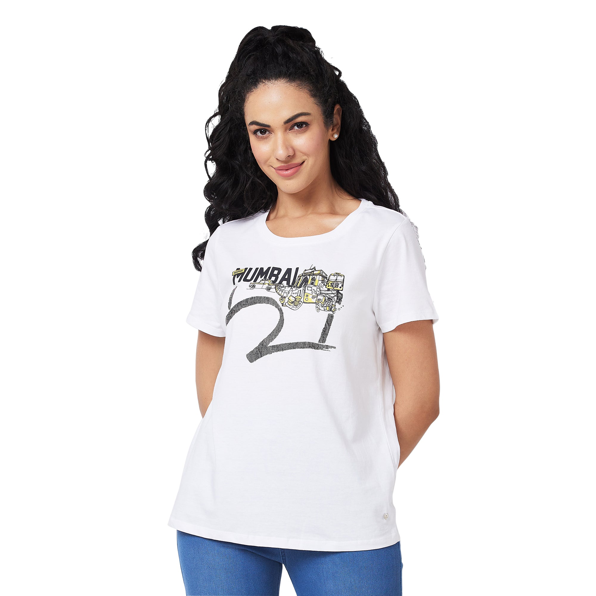 Spykar White Relaxed Fit T-Shirts For Women
