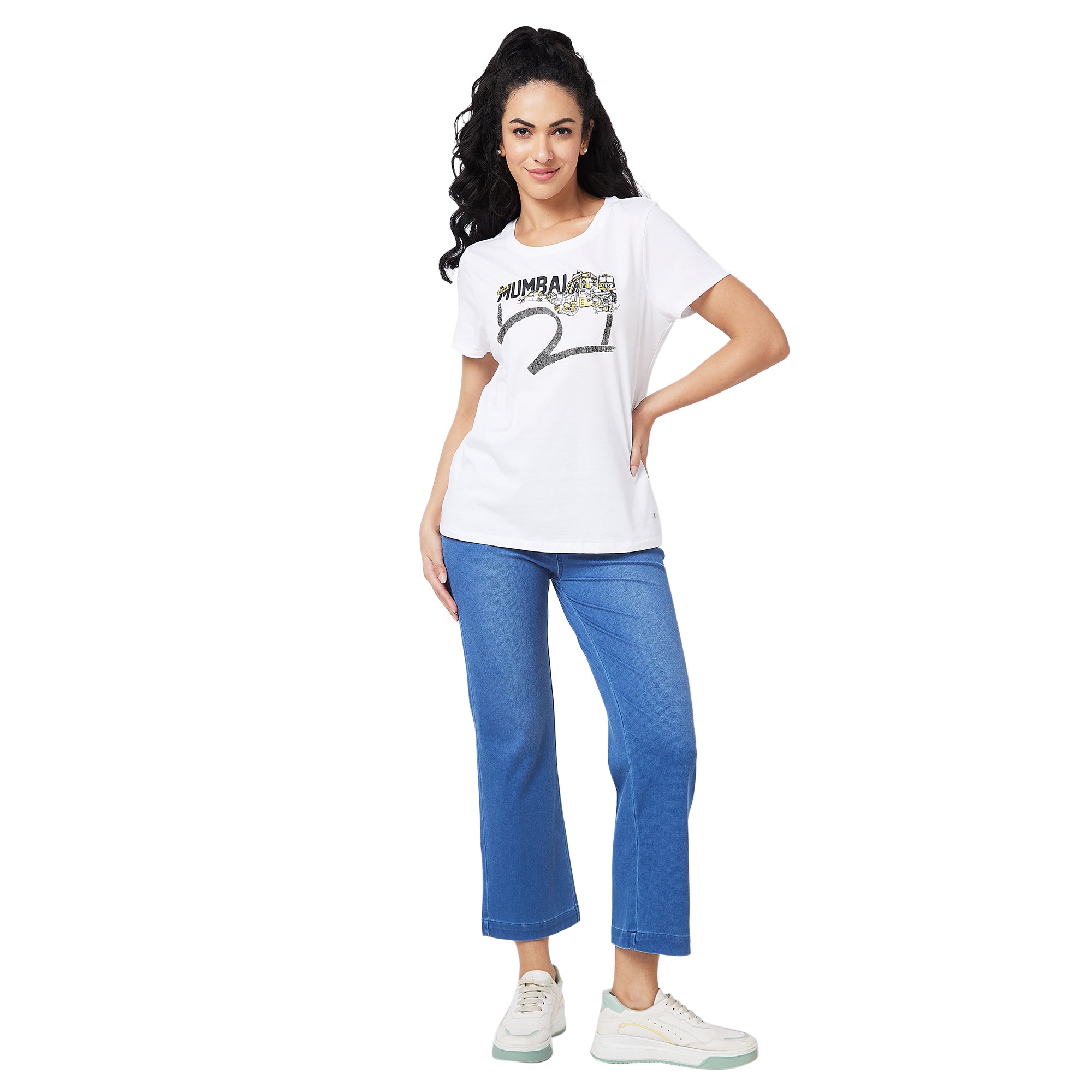 Spykar White Relaxed Fit T-Shirts For Women