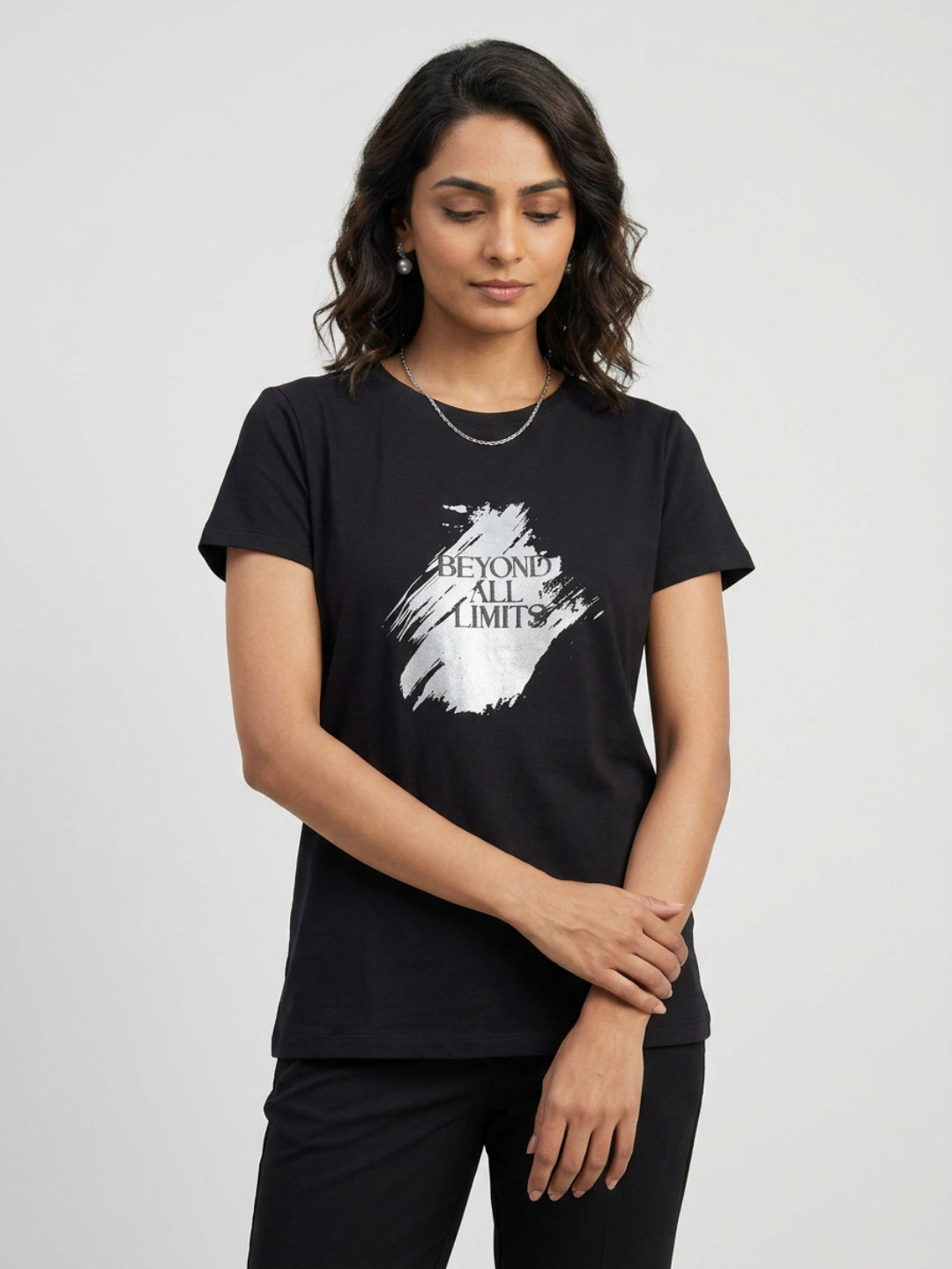 Women T-Shirt Graphic Black Regular Fit
