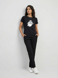 Women T-Shirt Graphic Black Regular Fit