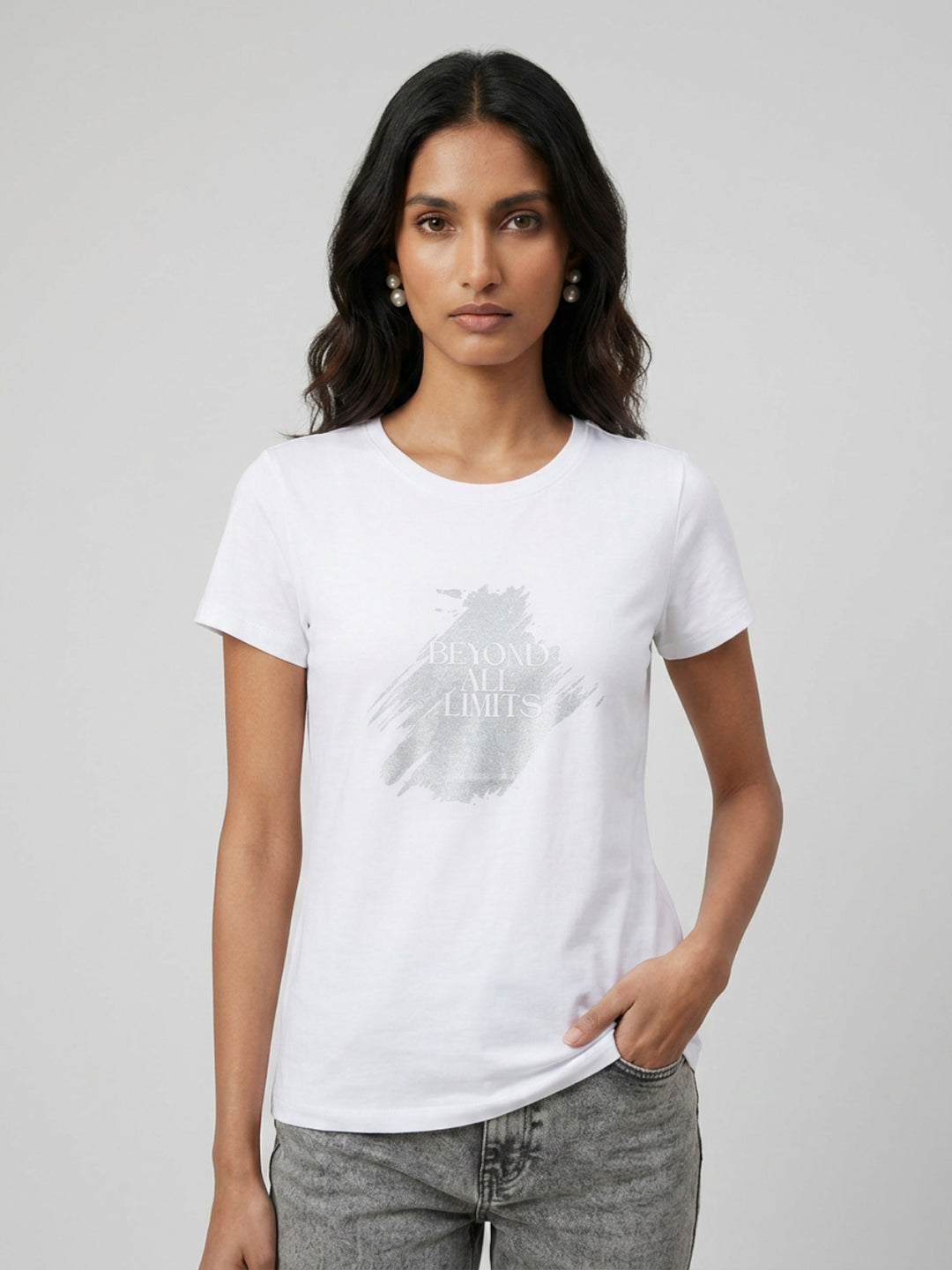 Women T-Shirt Graphic White Regular Fit